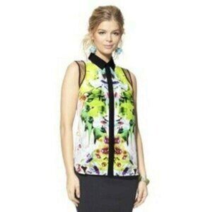 Prabal Gurung Mesh Tank Orchid Flower Floral Blouse Top Size XS